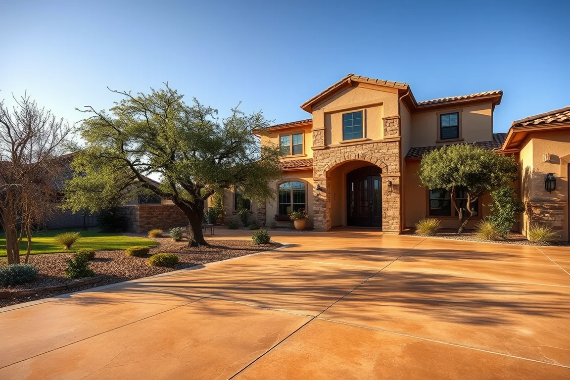 stained concrete surface at a South Texas-style home