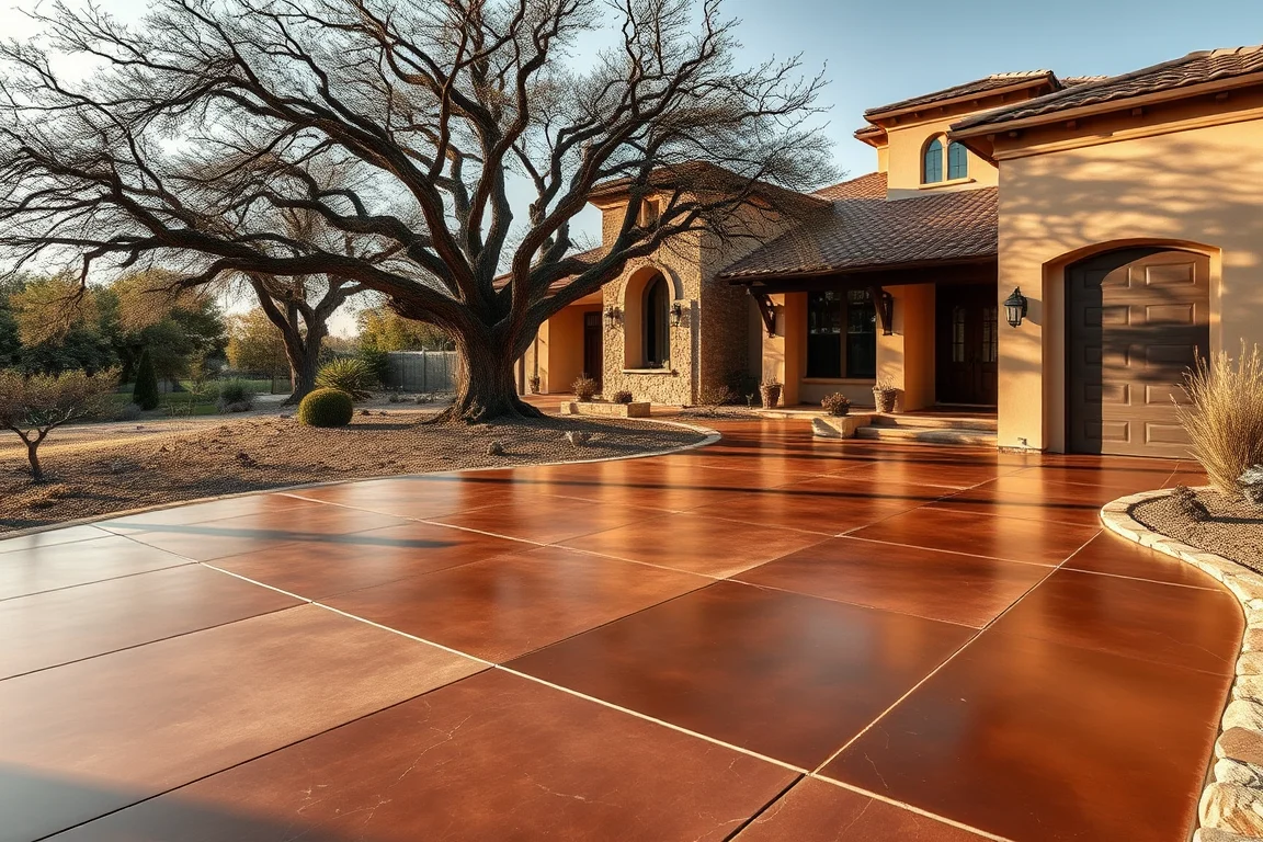 stained concrete surface at a South Texas-style home