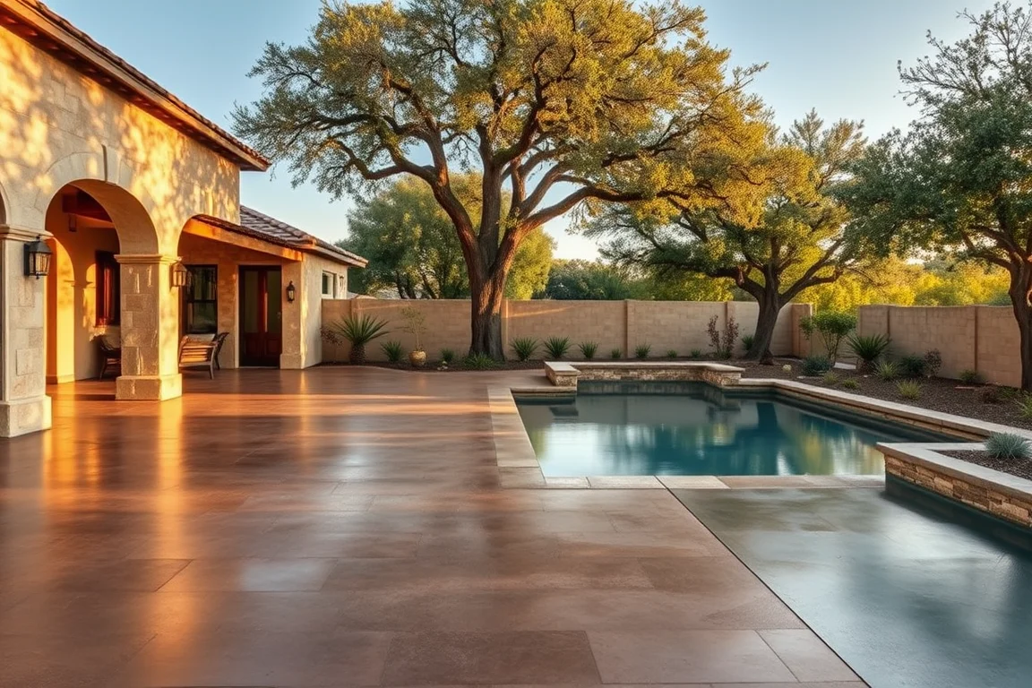 stained concrete surface at a South Texas-style home